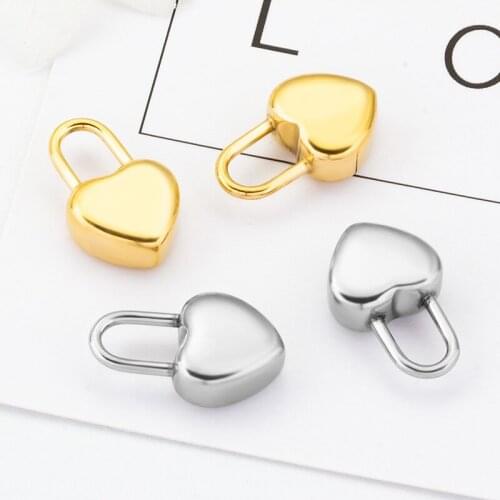 5Pcs/lot 18K Gold Love Heart-shaped Lock Pendant Stainless Steel Pendants For DIY Jewelry Making Necklace Bracelet Accessories