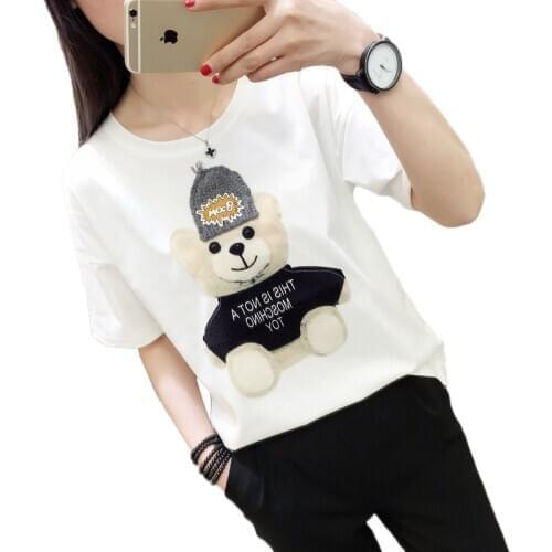 Plus Size 3XL Summer Cartoon Bear Print T-shirts For Women 2021 New Short Sleeve T-shirt Womens Loose T-shirt Female Casual Tops