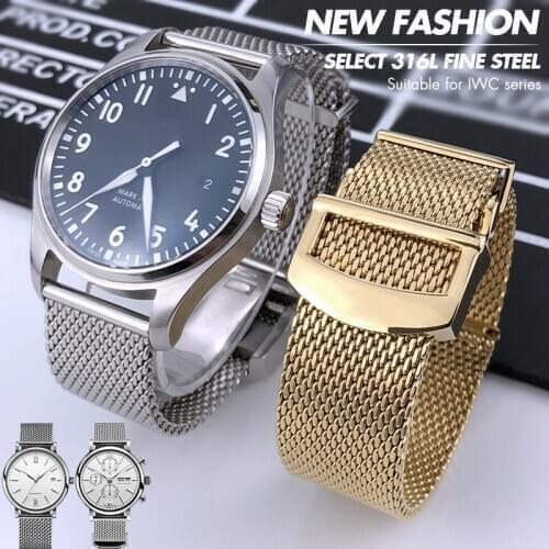 20mm 21mm 22mm High Quality Stainless Steel Solid Watchband for IWC Pilot Portfino Watch Strap Silver Rose Gold Bracelets Tools