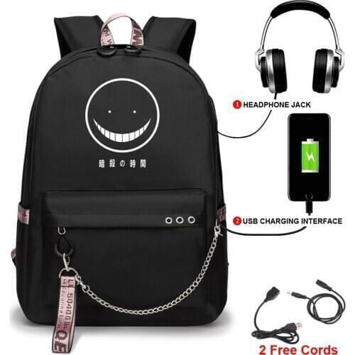 Assassination Classroom Cos Travel Camping Computer Mountaineering Chain Decoration Mochila USB Rechargeable School Backpack