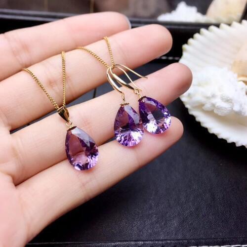 Fashion Style water drop Natural amethyst earrings Pendant 18K gold natural gemstone earrings women party fine gift jewelry
