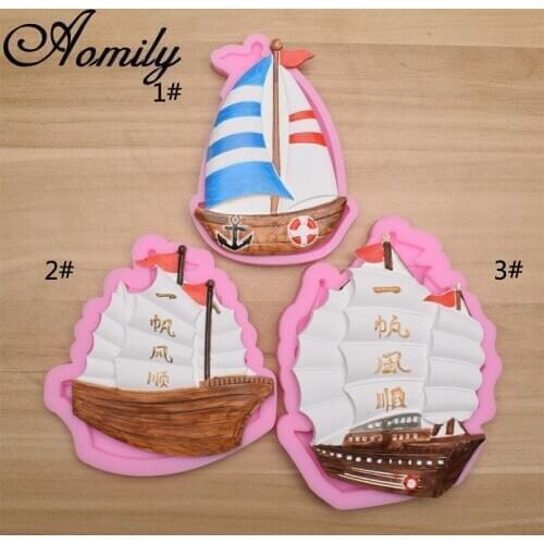 Aomily Sailing Ship Patten Cake Silicone Mold Fondant Chocolate Candy Mold Baking Tools for Cakes Baking Accessories Baking Mold