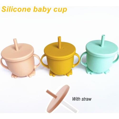 Silicone Baby Cup Snack Cup With Lid Baby handle Cups Food Grade Silicone Drop-Proof Infant Learn Drink Cup Two Handle Grasp