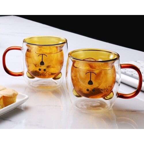 250ml Glass Mugs Cute Bear Cat Animal Double Wall Glass Mug Double-layer Glass Milk Mug Coffee Cup Christmas Gift