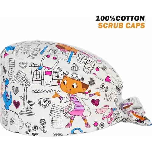 Unisex Beauty Surgicals Hat Cotton Anime Nursing Cap Adjustable Dental Clinic Pet Shop Women Men Nurse Accessories Scrubs Hats