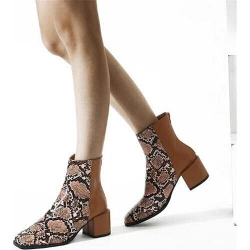 Spring Animal Prints TOTEM Chelsea Boots Women Shoes Square Toe PU Square heel Ankle White Size 35-40 New 2021 Fashion