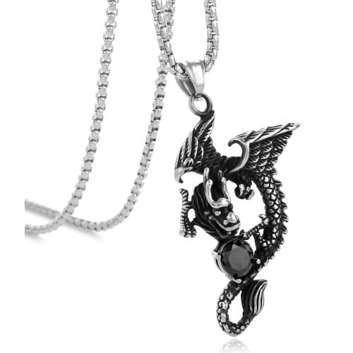 Stainless Steel Vintage Elder Scrolls Skyrim Dragon Pendant Necklace Unique Pterosaur Pendant Necklace Fine Men Jewelry Necklace