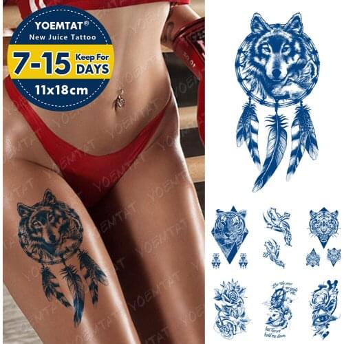 Juice Lasting Ink Tattoos Body Art Waterproof Temporary Tattoo Sticker Wolf Tatoo Arm Fake Cross Rose Eyes Tatto Women Men