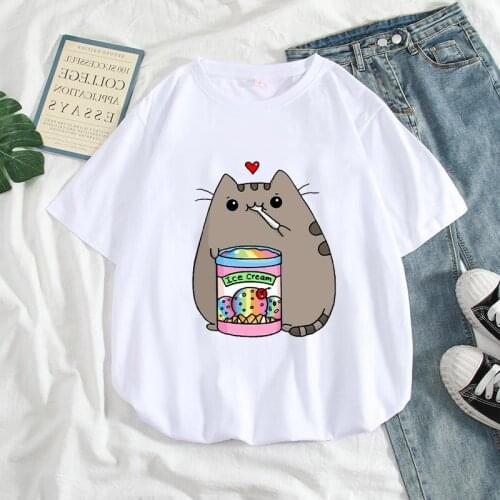 Women T-shirts Summer Casual Ulzzang Streetwear Kawaii Cartoon Print Top Female T Shirt Korean Style Harajuku Short Clothing