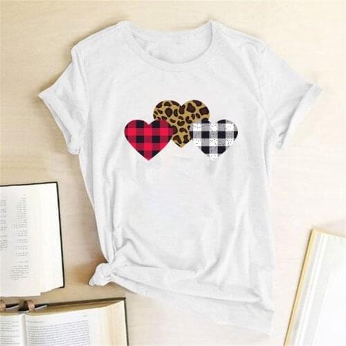 Femme Shirts for Women Fashion Mujer Camisetas Plaid Leopard Heart Printed T-shirts Women Shirts Summer Graphic Tee Shirt