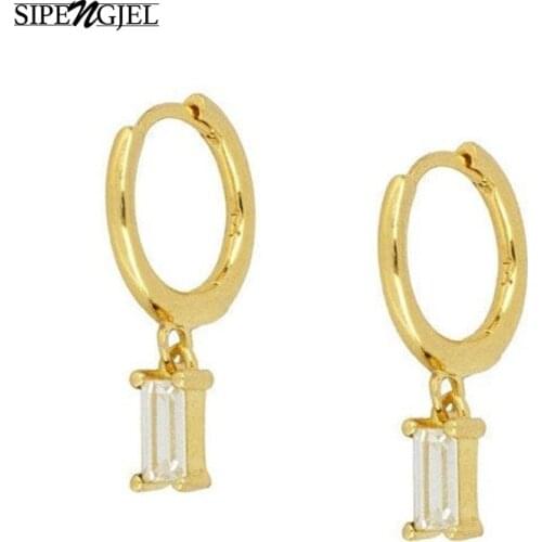 New Fashion Crystal Pendant Drop Earrings Simple Geometric Square Stone Accessories Small Hoop Earrings For Women Girl Jewelry