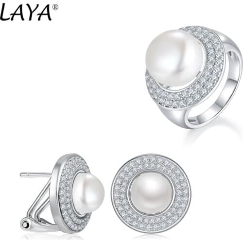 Natural Freshwater Pearl Earrings Ring Sets For Women Pure 925 Sterling Silver High Quality Clear Cube Zirconia Luxury Jewelry