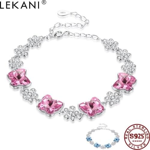LEKANI 925 Sterling Silver Womens Adjustable Bracelet Wedding Gift Creative Butterfly Design Fashion Crystal Bracelet 2021