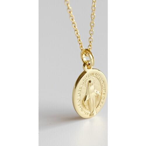 New Fashion Women Jewelry 925 Sterling Silver Pendant Necklaces Gold Maria Round Tag Coin Necklace Silver Choker Personality