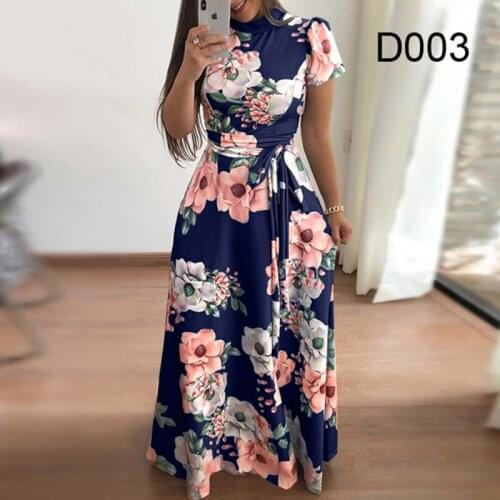 Plus Size 5XL Summer 2021 Womens Casual Short Sleeve Long Dress Boho Floral Print Maxi Dresses Bandage Elegant Dresses Vestido