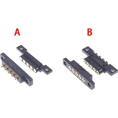 1Pair Spring Loaded Connector Pogo Pin 5 Pin 2.54 mm Pitch Through Holes PCB Vertical Power Charging Plug Socket
