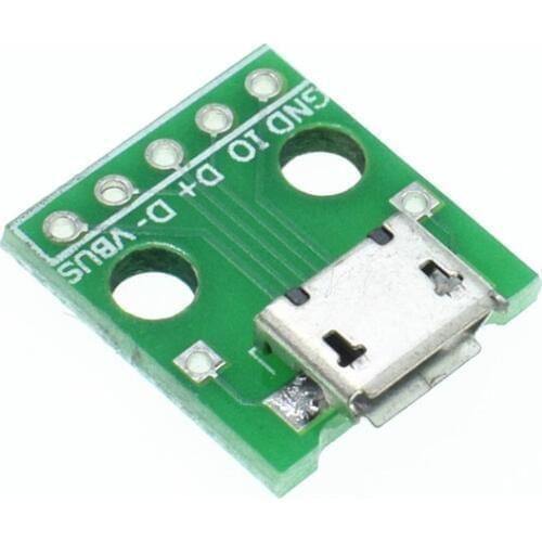 10pcs Mini Micro USB to DIP 2.54mm Adapter Connector Module Board Panel Female 5-Pin Pinboard 2.54mm Micro USB PCB Type Parts