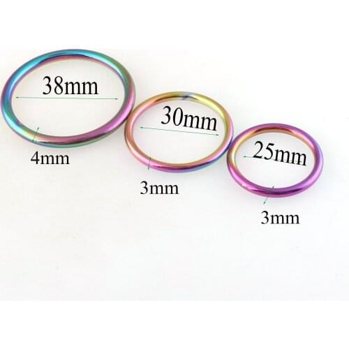 25mm 30mm 38mm Rainbow O Rings Buckles Multicolored Rings Chain Choker Leather Belt Webbing Strap Handbag Hardware-High Quality