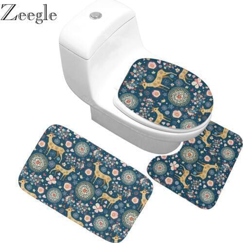 Zeegle Nordic Style 3pcs Bathroom Carpet Set Non-slip Bathroom Rugs And Mat Set Soft Decor Toilet Seat Tank Cover Rug