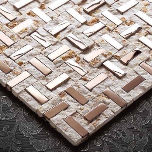 3D Convex Stone Gold Metal Strip Mosaic Tiles for kitchen backsplash bathroom fireplace brick wall tile decoration