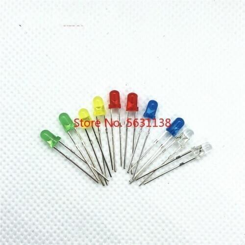 5 colors * 20pcs = 100PCS 3MM DIP LED chip kits F3 BLUE/ RED /YELLOW /GREEN /WHITE( short legs ) diffused 20mA light beads ELDS