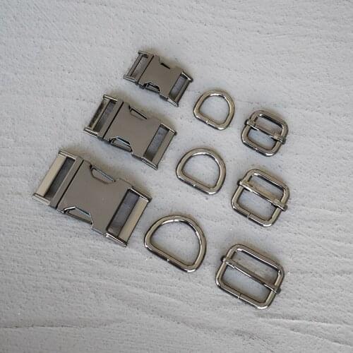 50 Sets 15/20/25mm Webbing Gun Black Metal Hardware Strap Slider D Ring Release Belt Buckle For Dog Collar Sewing Accessory