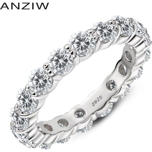 Anziw 925 Sterling Silver 4mm Round Cut Full Eternity ring Wedding Band Anniversary Ring for Women