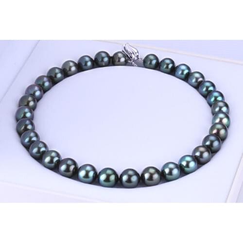 Noble women gift Jewelry Silver Clasp LONG 18INCH 9-10mm natural Australian south seas black pearl necklace