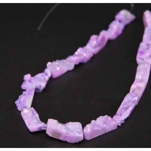 15.5"/strand Purple Titanium Natural Quartz Geode Druzy Freeform Slab Nugget Beads,Raw Crystal Drusy Rectangle Slice Jeweller
