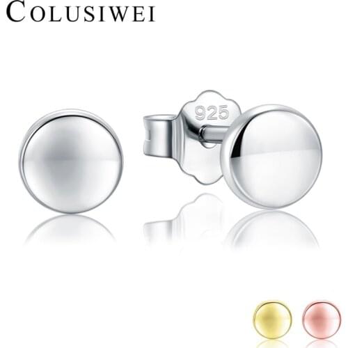 Colusiwei Design 100% 925 Sterling Silver Fashion Cute Simple Gold & Rose Gold Color Round Stud Earrings For Women Fine Jewelry