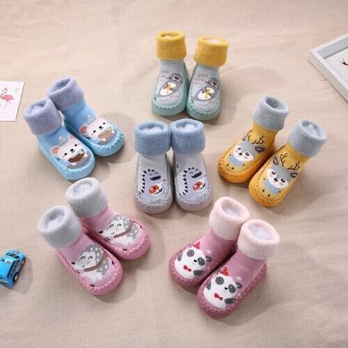 Blue Dinosaur Panda Kids Baby Socks Shoes Thick Terry Cotton Infant Anima Baby Girl Sock with Rubber Soles