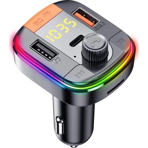 FM Transmitter Bluetooth 5.0 Adapter Colorful Car Mp3 Player Handsfree Calling 2 USB Port with PD QC 3.0 Fast Charge Car Kit