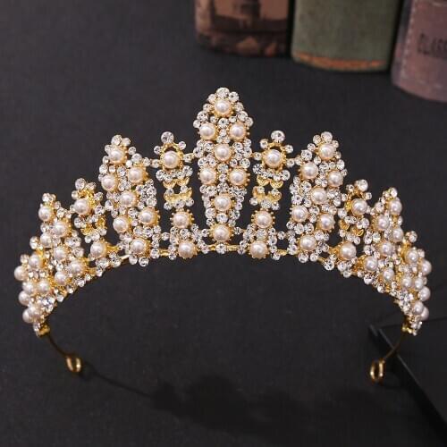 KMVEXO 2020 New Baroque Pearls Crystal Bridal Veil Tiaras Crowns Rhinestone Pageant Diadem Headbands Wedding Hair Accessories