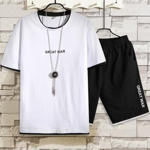 Summer Mens Sets Short Sleeve Print Tracksuit Men Sportswear Casual 2 Pieces Set T-Shirt+Shorts Male Clothes Slim Sports Suits