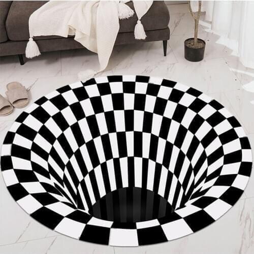 Bedroom Rugs Black White Grid Printing 3D Illusion Vortex Bottomless Hole Carpets For living room Home Decoration Rugs