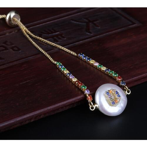Colorful Cz Cubic Zircon Initial XYZ Alphabet Letter Name Natural Freshwater Pearl Gold Tiny Rainbow Bracelet For Women 2021