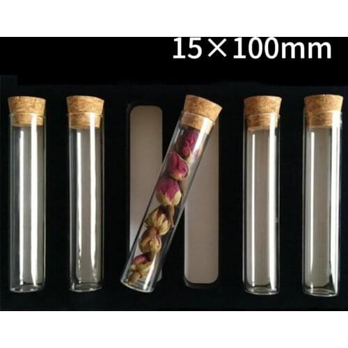 48pcs/lot 15x100mm Lab Glass Test Tube With Cork Stoppers Bottles