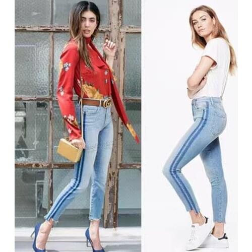 Summer Ladies Trousers Washed Casual Slimming Ladder Raw Edge Denim Nine-point Pants Wild Womens Small Feet Pencil Pants WS55