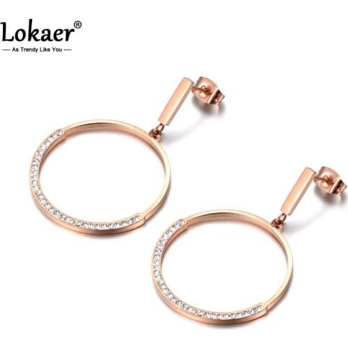 Lokaer Semi-circle Crystal Rhinestone Inlayed Stainless Steel Earrings Rose Gold Color Bijoux Brincos Pendientes Mujer E18087