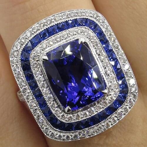 Fashion Blue White Square Crystal Zircon Rings for Women Wedding Finger Ring Jewelry Anillos Engagement Accessories Bijoux Femme