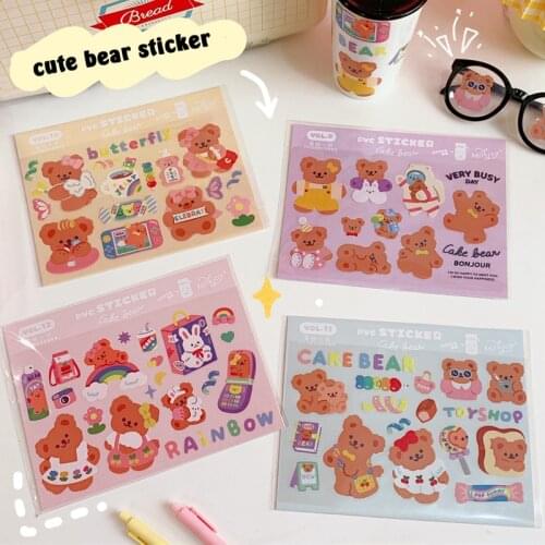 Korea Ins Cartoon Candy Bear Cute Stickers Horizontal Waterproof Seal post it Mobile Phone Stationery Funny Decorative Sticker