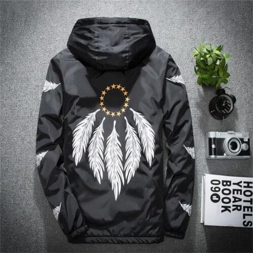 2020 New Men Hooded Jacket Slim Fit Thin Windbreaker Plus Size Fashion Print Casual Coat Autumn Outdoor Streetwear