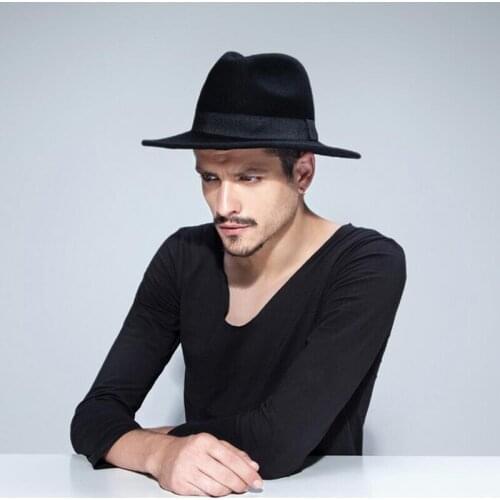 New Arrival Wool Womens Mens Feminino Fedora Hat For Gentleman Wide Brim Black Ribbon Sombreros Jazz Church Cap Panama Top Hat