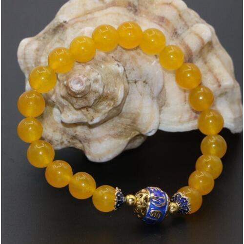 Original design cloisonne yellow chalcedony round beads jades stone bracelets 8mm high grade women gifts jewelry 7.5inch B2699