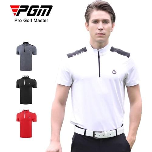 PGM new Arrival golf clothing mens short-sleeved t-shirt summer quick-drying Fashion Korean Fabric Zip Collar Sporty Golf Shirt