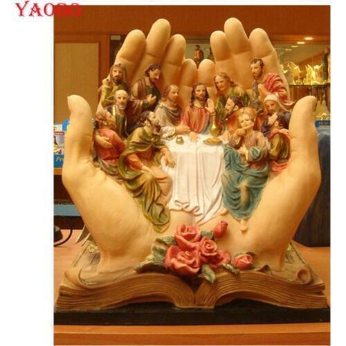 Full Square Round Diamond Painting "Holy Book Hand Hold The Last Supper" 3D DIY Mosaic Diamond Embroidery Jesus Cross Stitch