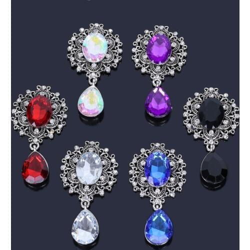 2019New Hot 50Pcs Retro Oval Center and Drop Rhinestone Pendant Button for Wedding Glass Decoraation Clothing DIY Crafts LP142