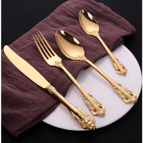 Nordic Luxury Western Golden Cutlery Set 304 Stainless Steak Knife Fork Spoon Dessert Portable Golden Set Tableware Party