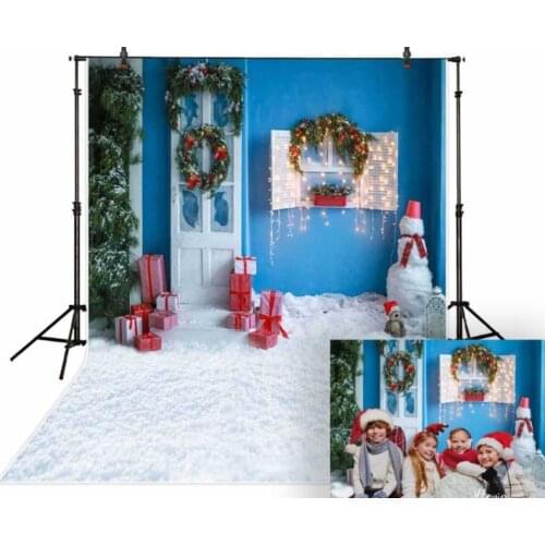 Christmas Backdrops Snows Kids Family Noel Background Portraits Party Banner Photo Studio Decorations Photobooth Blue Wall Paper