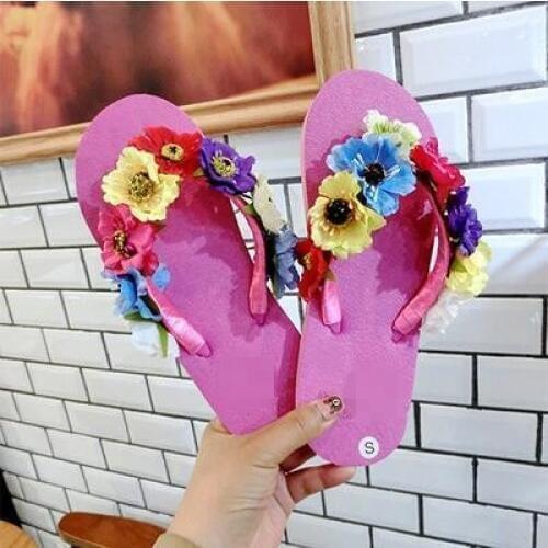 Flowers Flip Flops Shoes Female Summer Beach Holidays Handmade Slipper Flat Sandals And Slippers Cheap